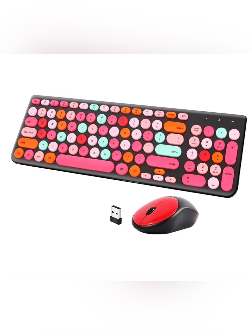 Wireless Keyboard Mouse Combo, Retro Typewriter with Round Keycaps, 2.4GHz USB